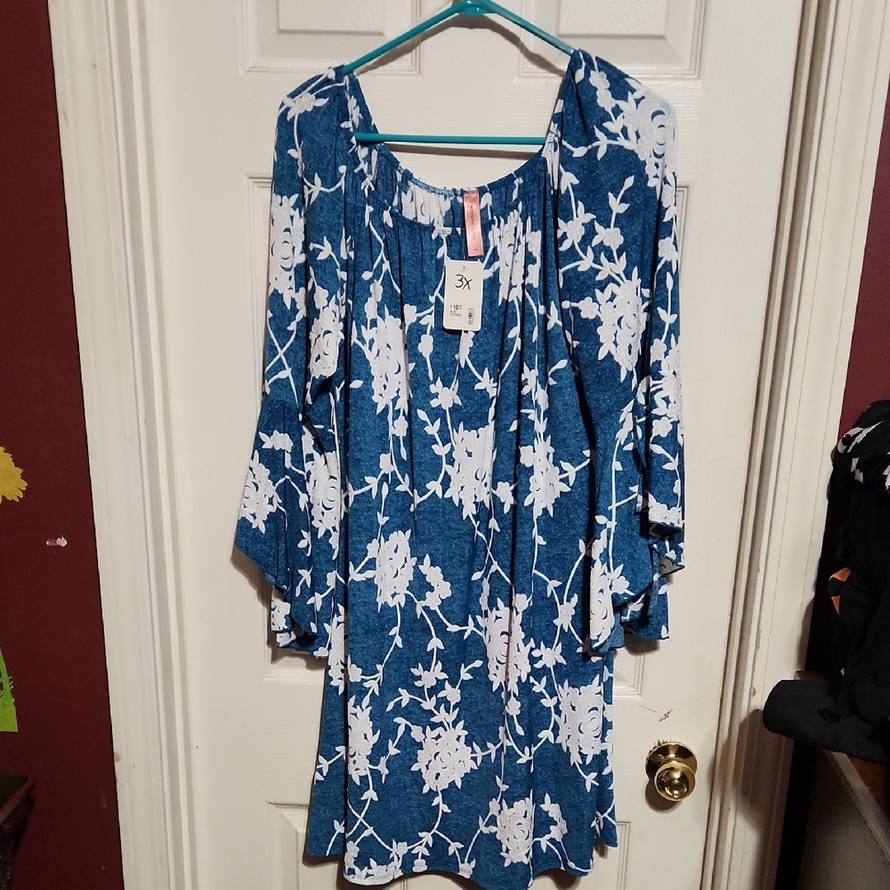 Honeyme Blue and White Patterned Dress